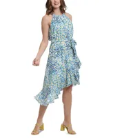 London Times Women's Printed Asymmetric Flounce Dress