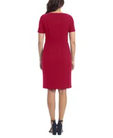 London Times Women's Side Tie-Neck Sheath Dress