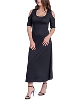 24seven Comfort Apparel Women's Cut Out Shoulder A-Line Floor Length Dress