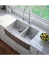 Kraus Standart Pro in. 16 Gauge 60/40 Double Bowl Stainless Steel Farmhouse Kitchen Sink