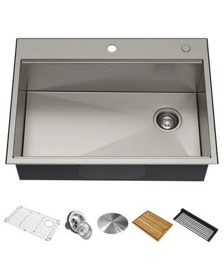 Kraus Kore 30 in. Workstation Drop-In 16 Gauge Single Bowl Stainless Steel Kitchen Sink with Accessories