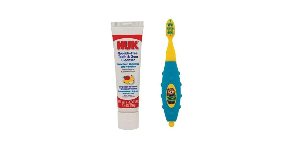 Nuk Toddler Grins & Giggles Toothbrush & Cleanser Set, Boy, Blue