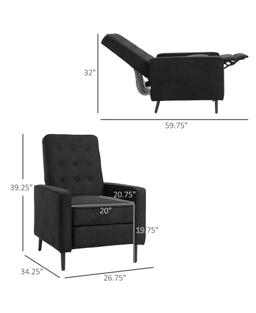 Homcom Manual Recliner, Fabric Tufted Club Chair, Home Theater Seating Reclining Sofa for Living Room, Black