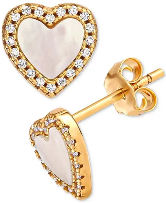 Giani Bernini Mother of Pearl & Cubic Zirconia Heart Stud Earrings in 18k Gold-Plated Sterling Silver, Created for Macy's