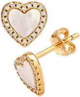 Giani Bernini Mother of Pearl & Cubic Zirconia Heart Stud Earrings in 18k Gold-Plated Sterling Silver, Created for Macy's