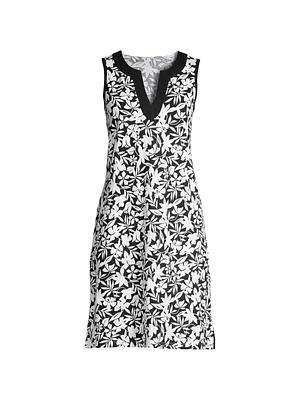 Lands' End Women's Cotton Jersey Sleeveless Swim Cover-up Dress Print