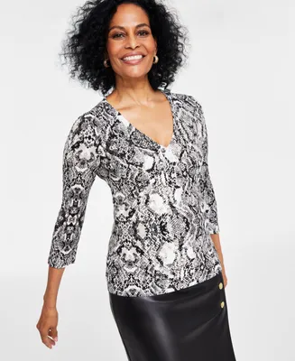 I.n.c. International Concepts Women's Printed Ribbed Top, Created for Macy's