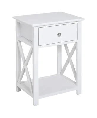 Homcom 22” Traditional Wood Accent End Table With Storage Drawer, Flat White