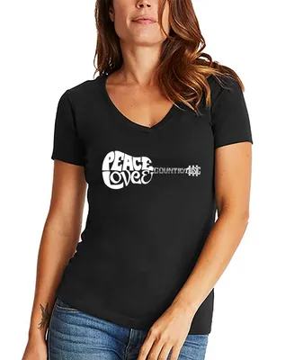 La Pop Art Women's Peace Love Country Word V-Neck T-shirt