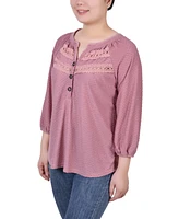 Ny Collection Petite 3/4 Sleeve Swiss Dot Henley Top