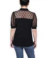 Ny Collection Petite Short Sleeve Dotted Mesh Top