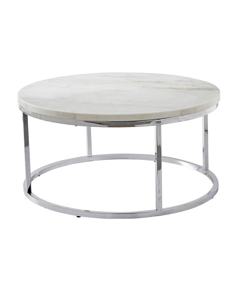 Steve Silver Echo 36" Round Marble and Chrome Cocktail Table