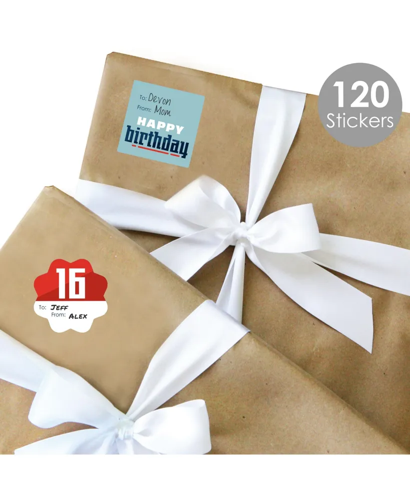 Boy 16th Birthday Assorted To & From Stickers 12 Sheets 120 Stickers