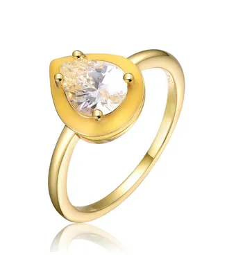 Rachel Glauber Ra 14k Yellow Gold Plated with Pear Cubic Zirconia Enamel Promise Stacking Ring
