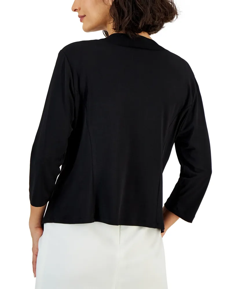 Connected Petite Open-Front 3/4-Sleeve Waterfall Shrug