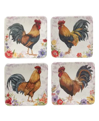 Certified International Floral Rooster Set of 4 Canape Plates, 6"