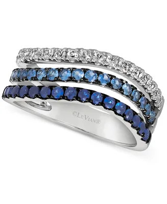 Le Vian Denim Ombre Sapphire (5/8 ct. t.w.) & White Sapphire (1/3 ct. t.w.) Triple Row Ring in 14k White Gold
