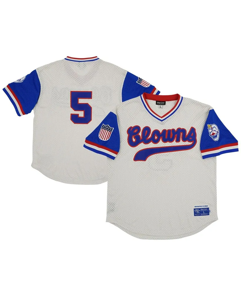 Men's Rings & Crwns #5 Cream Indianapolis Clowns Mesh Replica V-Neck Jersey