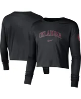 Women's Nike Black Oklahoma Sooners 2-Hit Cropped Long Sleeve Logo T-shirt