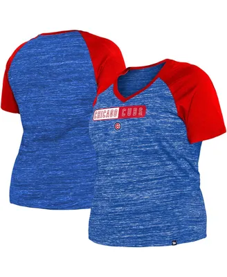 Women's New Era Royal Chicago Cubs Plus Size Space Dye Raglan V-Neck T-shirt