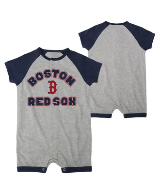 Infant Boys and Girls Heather Gray Boston Red Sox Extra Base Hit Raglan Full-Snap Romper