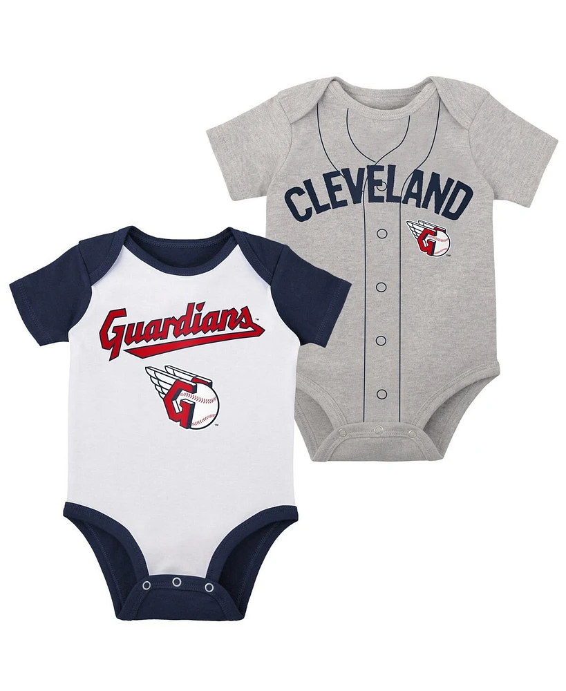 Infant Boys and Girls White, Heather Gray Cleveland Guardians Two-Pack Little Slugger Bodysuit Set