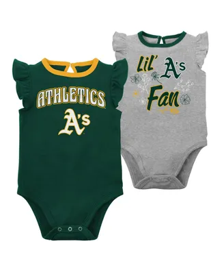 Newborn and Infant Boys Girls Green, Heather Gray Oakland Athletics Little Fan Two-Pack Bodysuit Set
