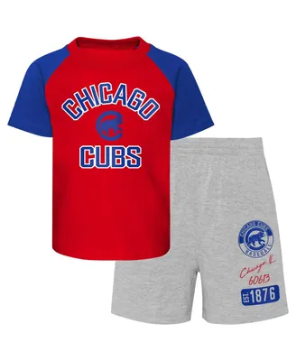 Toddler Boys and Girls Red and Heather Gray Chicago Cubs Two-Piece Groundout Baller Raglan T-shirt and Shorts Set