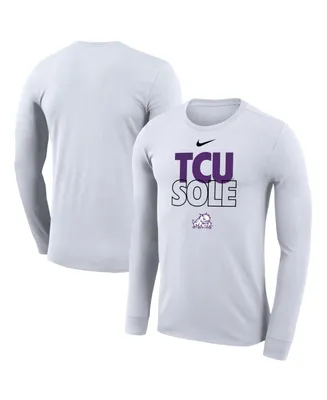 Men's Nike White Tcu Horned Frogs On Court Bench Long Sleeve T-shirt