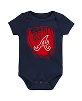 Newborn and Infant Boys Girls Red, Navy, White Atlanta Braves Minor League Player Three-Pack Bodysuit Set