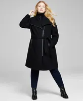 Calvin Klein Womens Plus Belted Asymmetric Wrap Coat, Created for Macys