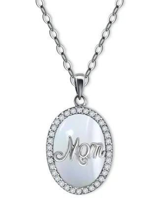 Giani Bernini Cubic Zirconia & Mother of Pearl Oval "Mom" Halo Pendant Necklace, 16" + 2" extender, Created for Macy's