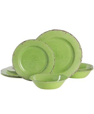 Laurie Gates by Gibson Mauna Ice Melamine Dinnerware 12 Piece Set, Service for 4