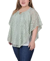 Ny Collection Plus Lace Poncho Top with Bar