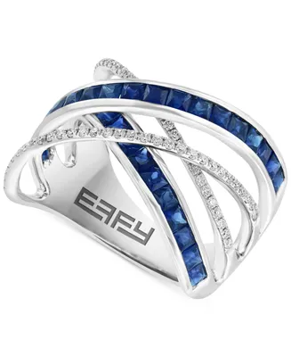 Effy Sapphire (1-7/8 ct. t.w.) & Diamond (1/4 ct. t.w.) Crossover Statement Ring in 14k White Gold