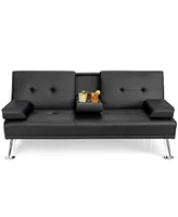 Costway Convertible Folding Futon Sofa Bed Leather