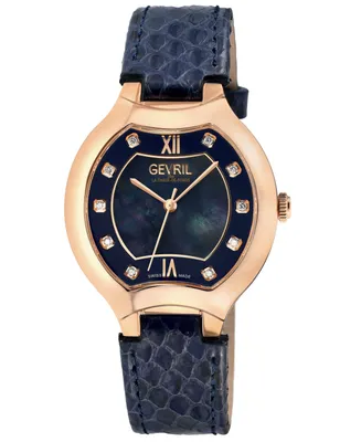 Gevril Women's Lugano Swiss Quartz Blue Leather Watch 35mm