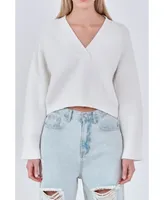 Grey Lab Women's V-neck Cropped Knit Sweater