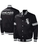 Men's Starter Black Chicago White Sox Midfield Satin Full-Snap Varsity Jacket