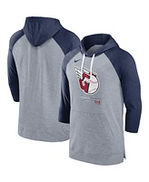 Men's Nike Heather Gray, Heather Navy Cleveland Guardians Baseball Raglan 3/4-Sleeve Pullover Hoodie