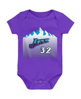 Infant Boys and Girls Mitchell & Ness Karl Malone Purple Utah Jazz Hardwood Classics Name Number Bodysuit