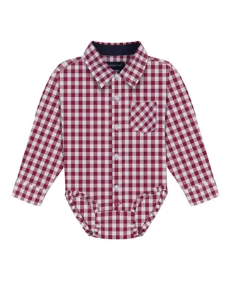 Andy & Evan Baby Boys Maroon Gingham Classic Button-down Shirt