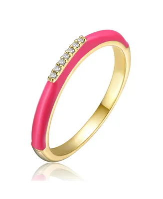 Rachel Glauber Ra Young Adults/Teens 14k Yellow Gold Plated with Cubic Zirconia Pink Enamel Stackable Band Chevron Ring
