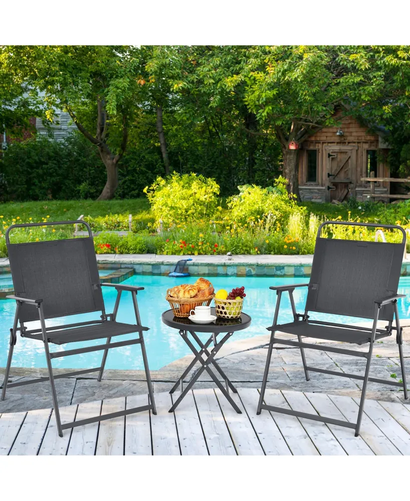 Costway 3PCS Outdoor Bistro Set Folding Table and Chairs