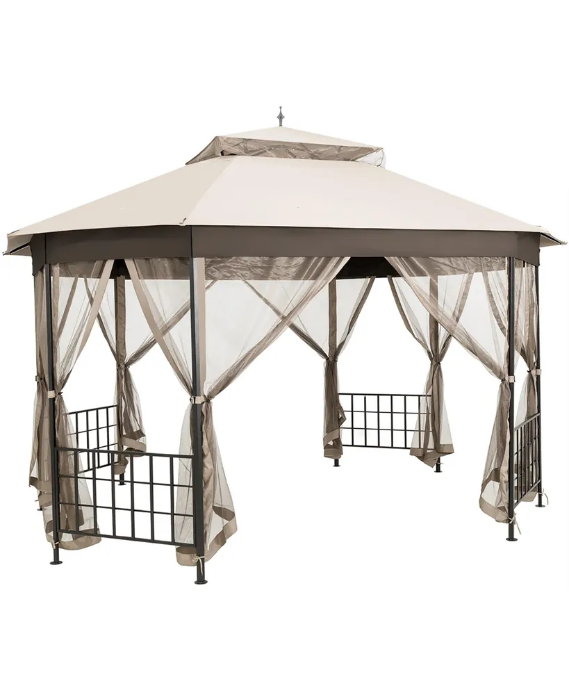 10'x12' Patio Gazebo Canopy Shelter Double Top Netting Sidewalls