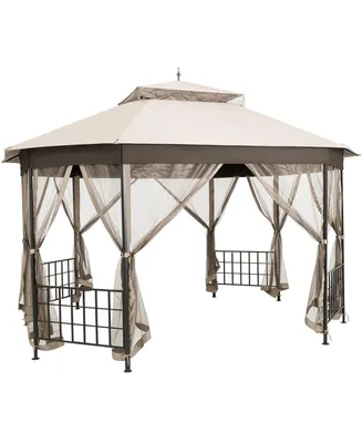 Costway 10'x12' Patio Gazebo Canopy Shelter Double Top Netting Sidewalls