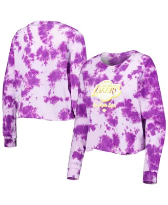 Women's New Era Purple Los Angeles Lakers Tie Dye Cropped Long Sleeve T-shirt