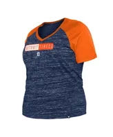 Women's New Era Navy Detroit Tigers Plus Size Space Dye Raglan V-Neck T-shirt