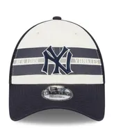 Men's New Era White, Navy New York Yankees Team Stripe Trucker 9Forty Snapback Hat