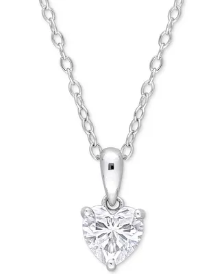 Moissanite Heart Solitaire 18" Pendant Necklace (3/4 ct. t.w.) in Sterling Silver